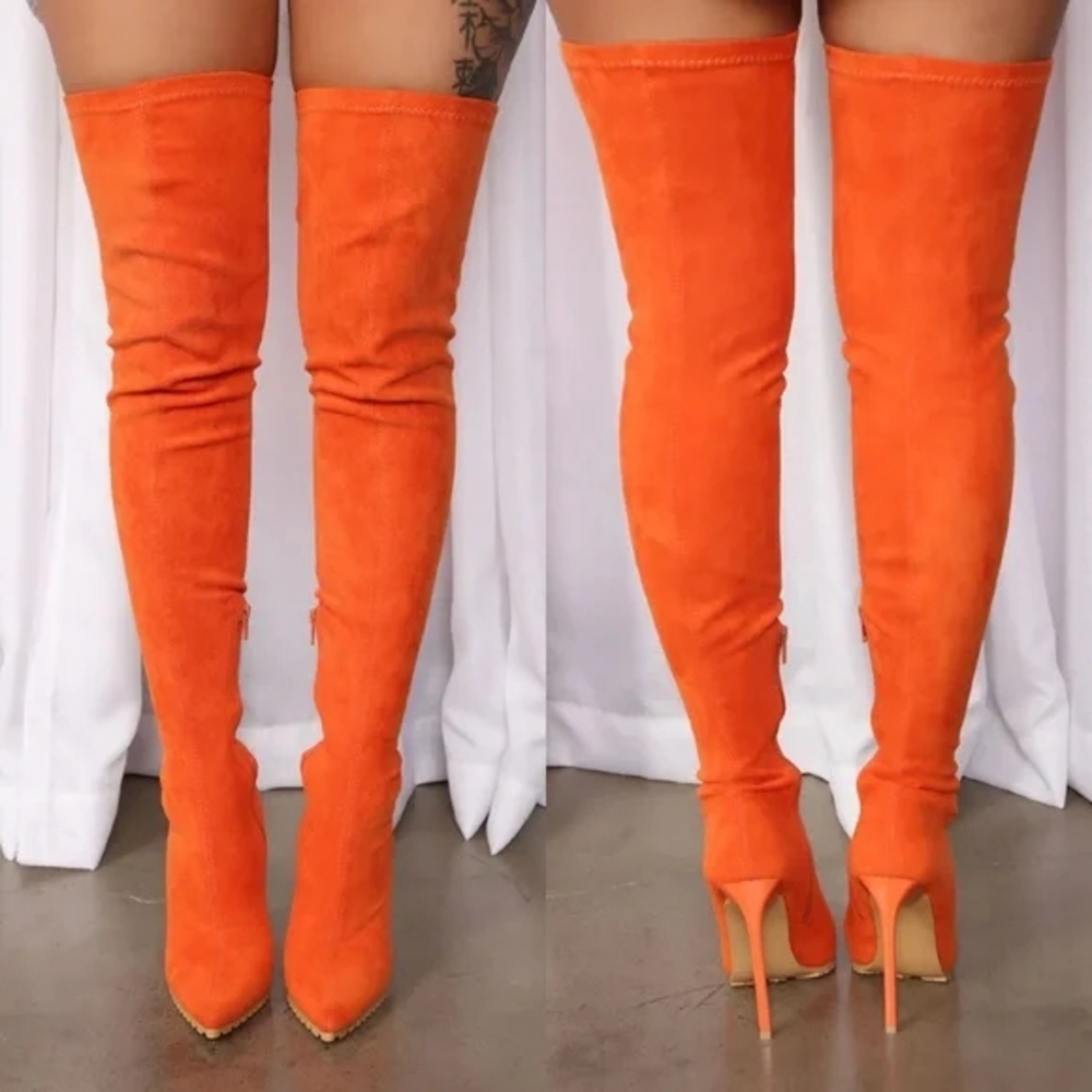 Fashion Nova Orange Over-the-Knee Stiletto Boots